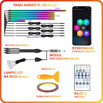 Ambiente Led na USB 6 szt. – do wszystkich aut